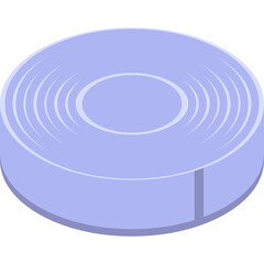Isometric light purple disc with concentric circles on top surface and clear transparent background representing technology and data storage conceptual graphic
