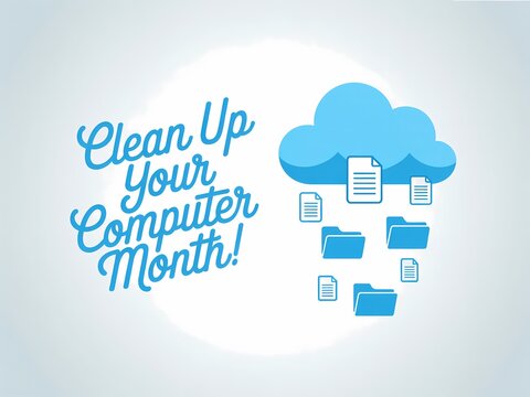 Digital decluttering for computer clean up month with cloud storage and file organization