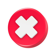 cross mark 3d rendering icon in red button