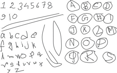 Child s first attempts at writing numbers and letters