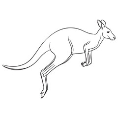 Stylized Black Line Art Kangaroo Jumping on White Background