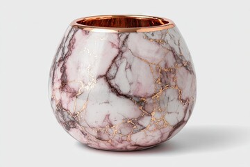 Pink marble, copper-rimmed bowl