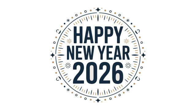 A Festive Greeting: A circular emblem boldly proclaims Happy New Year 2026, a hopeful and modern design suitable for welcoming the upcoming year.