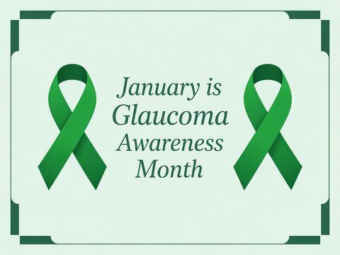 January is glaucoma awareness month with green ribbons and informational text