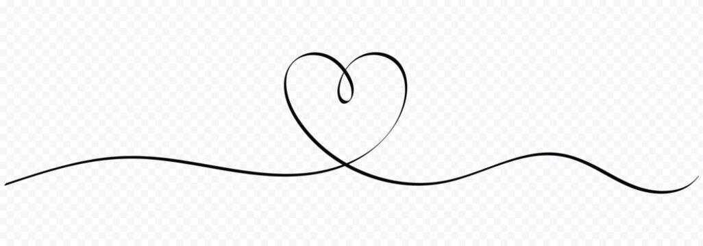 Heart line drawing ribbon in vector doodle sketch. Wedding, Valentine day love heart scribble line background. Heart continuous single line drawing on white background. 3d abstract lines hand drawn. 