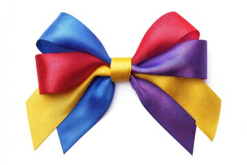 Colorful satin ribbon bow on white background