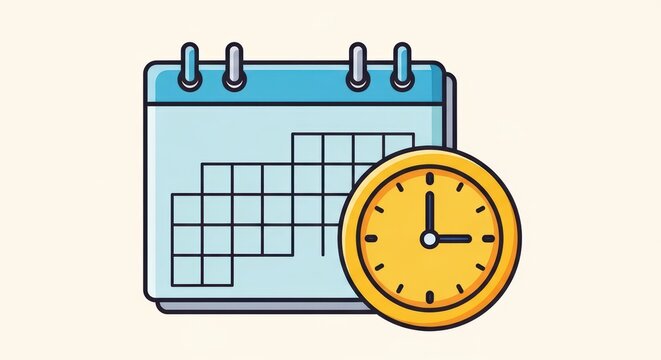 Cartoon calendar with clock illustration depicting time management