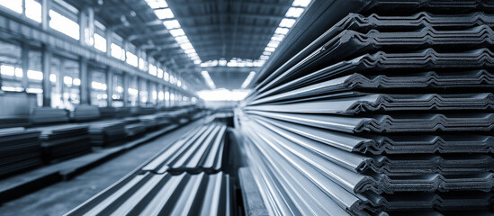Obraz premium metal roofing sheets in warehouse