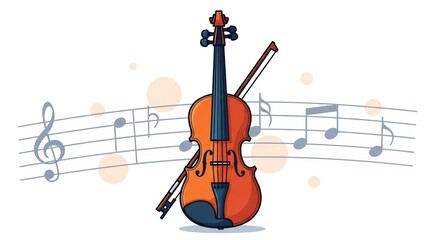 Fototapeta premium Illustration of a violin with bow and musical notes background