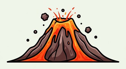 Erupting volcano with flowing lava and ash clouds illustration