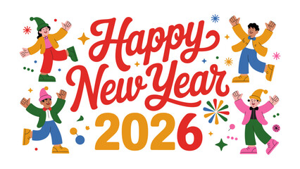 New Year Cheer: A vibrant and colorful illustration conveys the excitement and joy of New Year's celebrations, with dynamic typography.