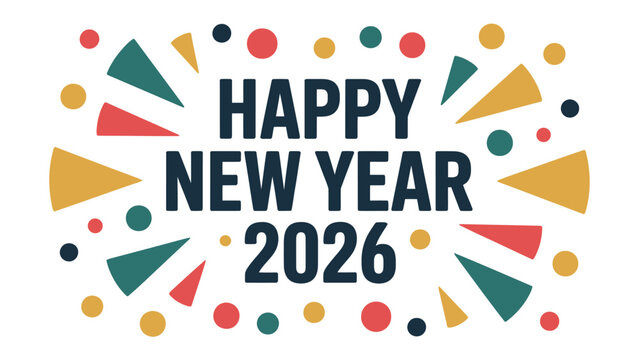 New Year 2026: A vibrant and cheerful design announces the start of the year 2026, complete with a celebratory display of colorful shapes, perfectly encapsulating the festive and hopeful mood. 