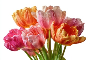 Vibrant bouquet of tulips in peach, pink, and orange hues