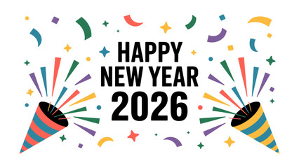 New Year 2026 Celebration: A vibrant and colorful design wishing a Happy New Year 2026, bursting with festive cheer and the promise of new beginnings.