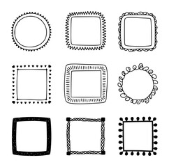 Collection of Hand-Drawn Decorative Frames and Borders in Black and White