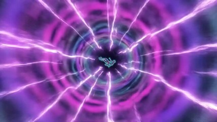 Psychedelic deep hypnosis animation with a falling neon silhouette. Retro vaporwave tunnel with clock gears and lightning - Powered by Adobe