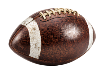 A detailed close up view of a classic leather american football on black