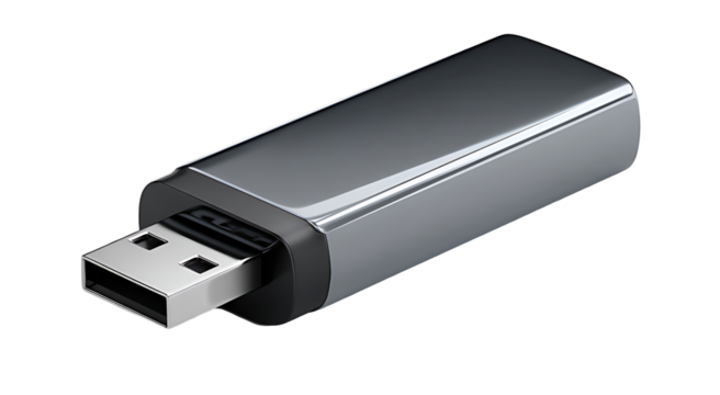 A sleek black usb flash drive isolated on a dark background