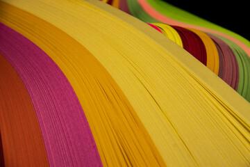 Countless paper stacks, soft curves, colorful hues, various shapes, strong textures, much like ribbons, silk, or lollipops, balloons, perfect graphic design templates