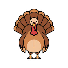 Cute Turkey Illustration for Thanksgiving, Flat Design, White Background