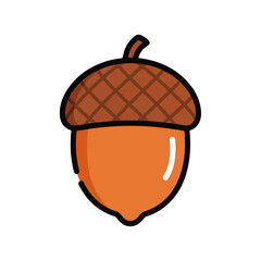 Simple Cartoon Acorn with Bold Outline and Details
