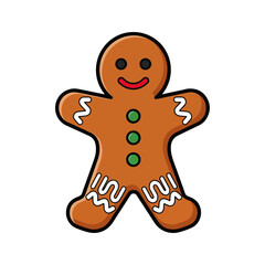 Smiling Gingerbread Man Cartoon with White Icing and Details