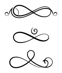 Elegant black flourishes and swirls on a white background, decorative elements