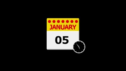 January 5th Calendar Page with Clock Icon on Black Background date