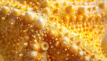 Extreme CloseUp of a Yellow Orange Starfish Showing Detailed Texture and Spines with Natural Lighting