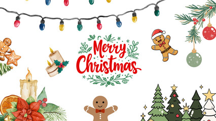 Joyful Christmas spirit with gingerbread men, string lights, and candle warmth, perfect for holiday greetings and festive celebrations, evoking cozy cheer for the season