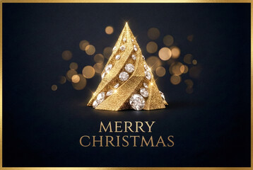 金箔と宝石の抽象的クリスマスツリーイラストデザイン