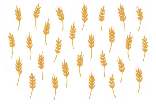 Golden wheat ears creating a seamless pattern on transparent background, symbolizing harvest and agriculture