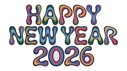 Colorful New Year's Greeting for 2026: An eye-catching Happy New Year 2026 display in vibrant, swirling colors, perfect for festive celebrations and digital greetings.