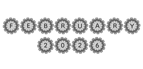 abstract gray ripple-edge badge highlights the text “February 2026.” The stylish floral-wave contour makes it perfect for seasonal graphics, calendars, and digital design sets.