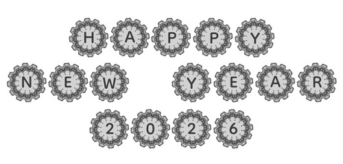 A stylish decorative ripple-edge badge featuring the text “Happy New Year 2026,” suitable for holiday greetings, celebration graphics, and festive promotional designs.