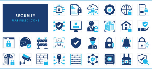 A set of flat icons related to Security.