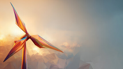 Colorful wind turbine abstract polygonal design renewable energy sunrise sky background