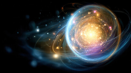 Obraz premium Abstract cosmic nebula with glowing orbs and stellar connections