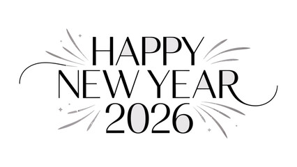 New Year's Eve Celebration 2026: A stylish and celebratory greeting card featuring Happy New Year 2026 with an elegant typography and artistic celebratory elements.