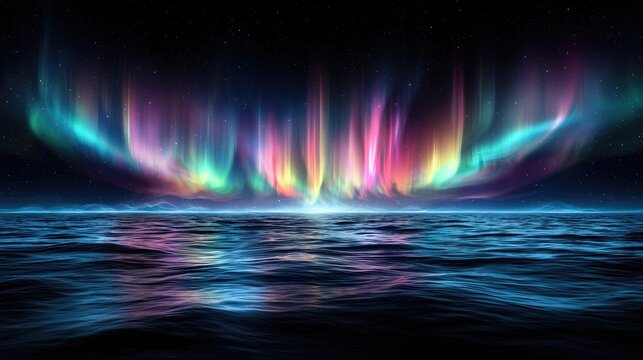 Spectacular Aurora Borealis Display Reflecting on Calm Waters at Night.