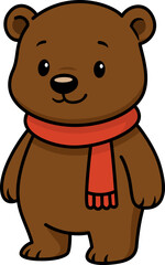 Cute cartoon grizzly bear wearing a scarf