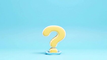 Yellow 3D Question Mark Bouncing On Blue Background Inquiry Help