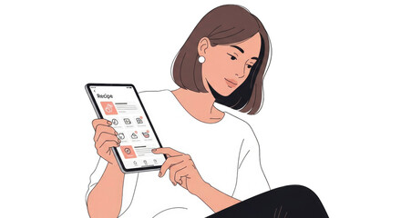 Woman Browsing Online Store on Tablet Device.