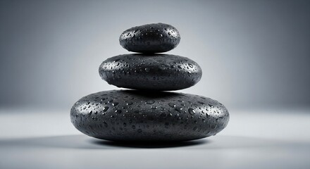 Stacked black stones with water droplets representing zen balance harmony and tranquility concept of wellness and meditation serene and calming imagery - High quality