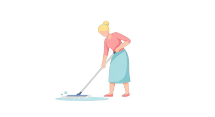 Woman cleaning floor with a mop illustration.
