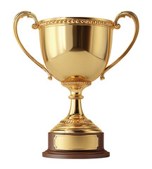 Decorative golden championship trophy featuring ornate rim design and dual handles, isolated on transparent background