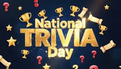 National Trivia Day Golden Text Background Animation