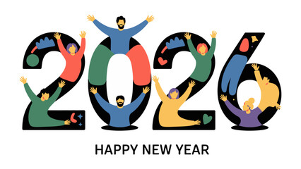 New Year Celebration 2026: A cheerful illustration marks the beginning of 2026, filled with joy, camaraderie, and bright aspirations for the future.