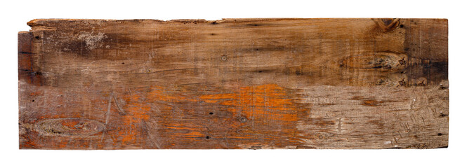 Old rustic wooden board with weathered surface and aged texture isolated on white background