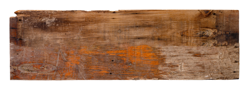 Old rustic wooden board with weathered surface and aged texture isolated on white background